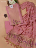 Lotus Pink Munga Cotton Dress Material With Thread and Zari Weaves Neck Pattern