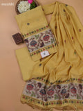 Pale Yellow Munga Cotton Dress Material With Paithani Style Pattern
