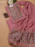 Lotus Pink Munga Cotton Dress Material With Thread and Zari Weaves Neck Pattern