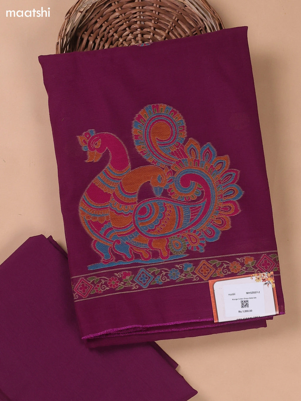 Purple Munga Cotton Dress Material With Jamdani Pattern