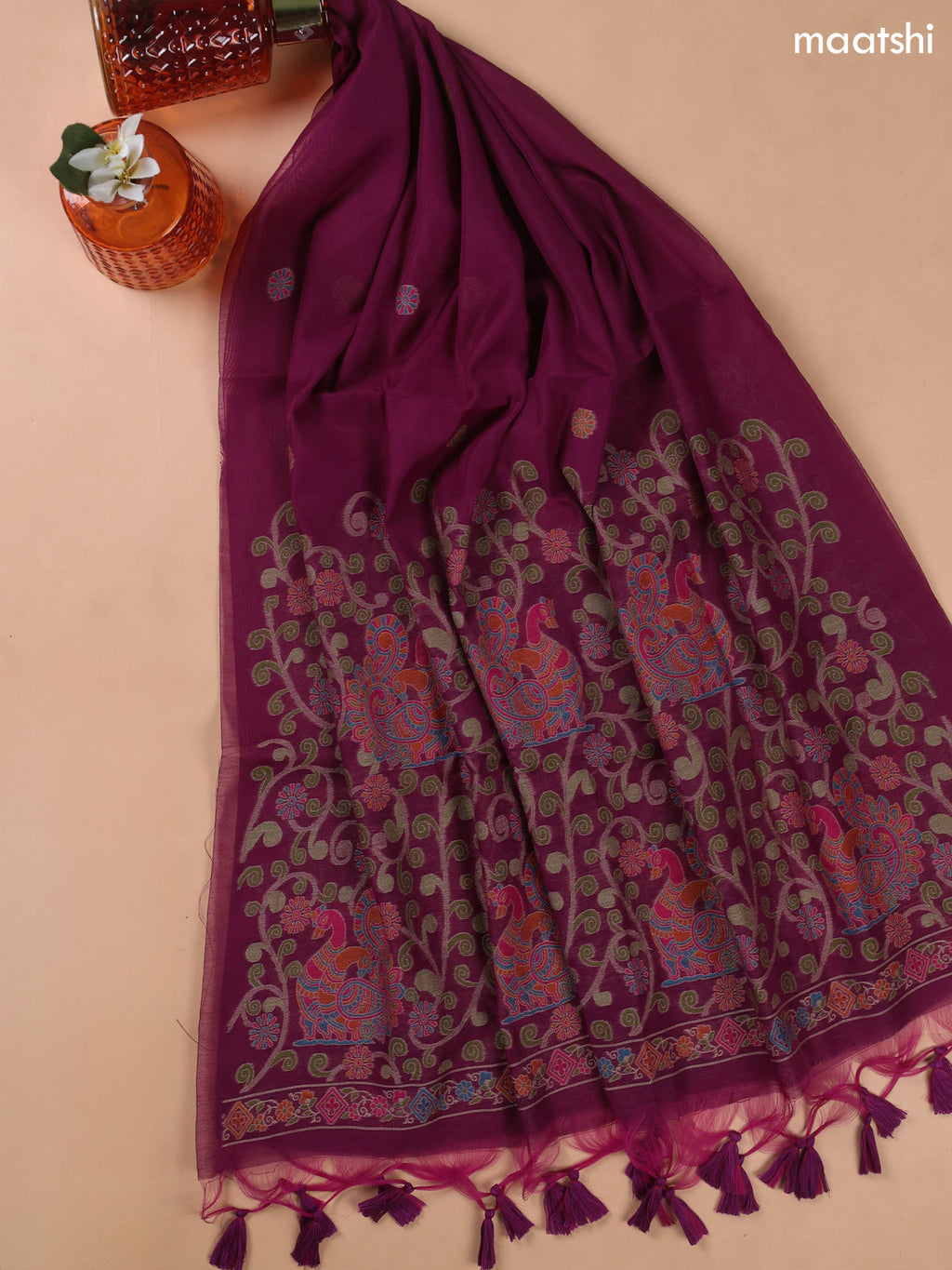 Purple Munga Cotton Dress Material With Jamdani Pattern