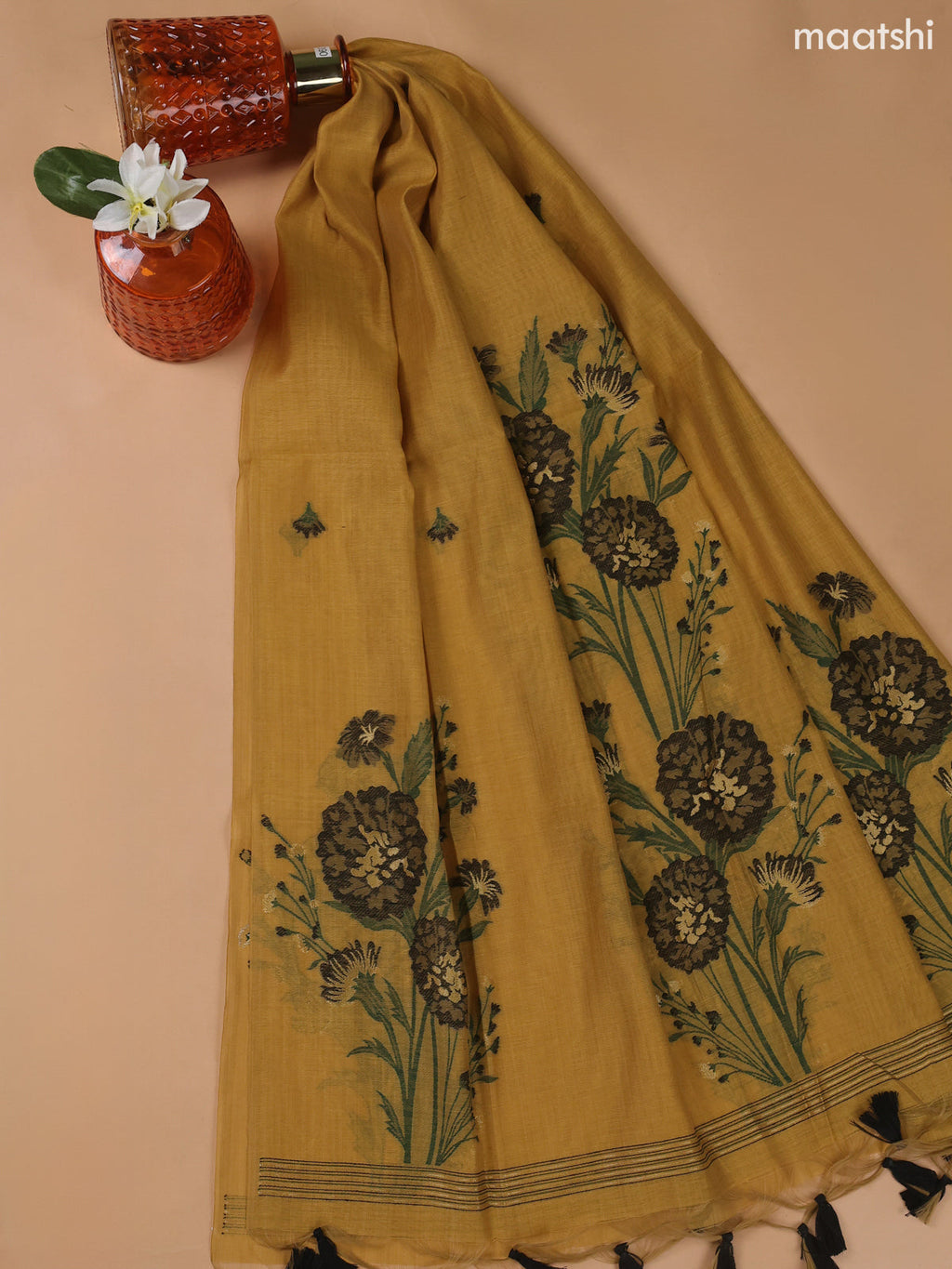Musted Yellow Munga Cotton Dress Material With Thread and Zari Weaves
