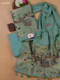 Teal Blue Munga Cotton Dress Material With Paithani Style