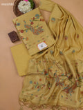 Pale Yellow Munga Cotton Dress Material With Paithani Style