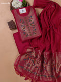 Magenta Pink Munga Cotton Dress Material With Paithani Style Neck Pattern