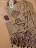 Beige Munga Cotton Dress Material With Thread and Zari Weaves Neck Pattern