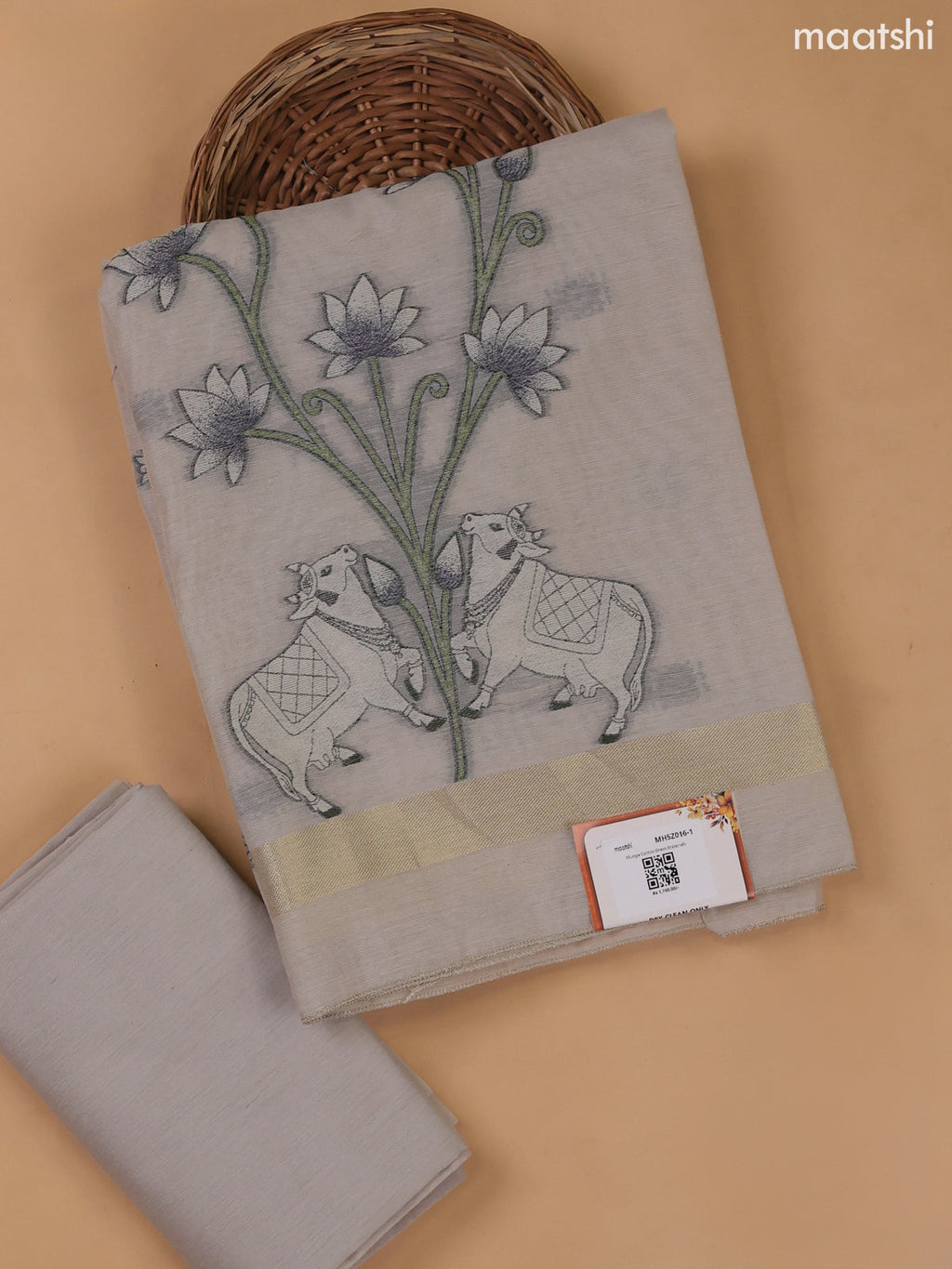 Grey Munga Cotton Dress Material With Threa Pichwai Weaves