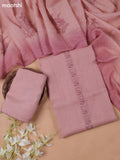 Peach Pink Linen Cotton Dress Material With Embroidery Work Pattern