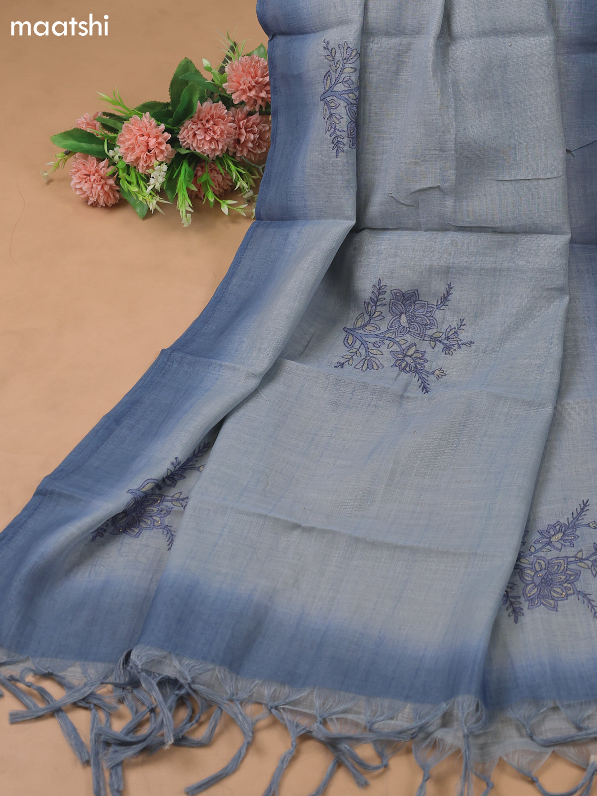 Pastel Green Linen Cotton Dress Material With Embroidery Work Pattern