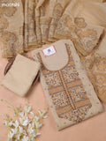 Sandal Linen Cotton Dress Material With Embroidery Work Neck Pattern