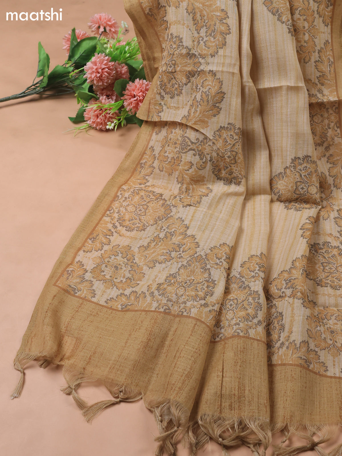 Sandal Linen Cotton Dress Material With Embroidery Work Neck Pattern