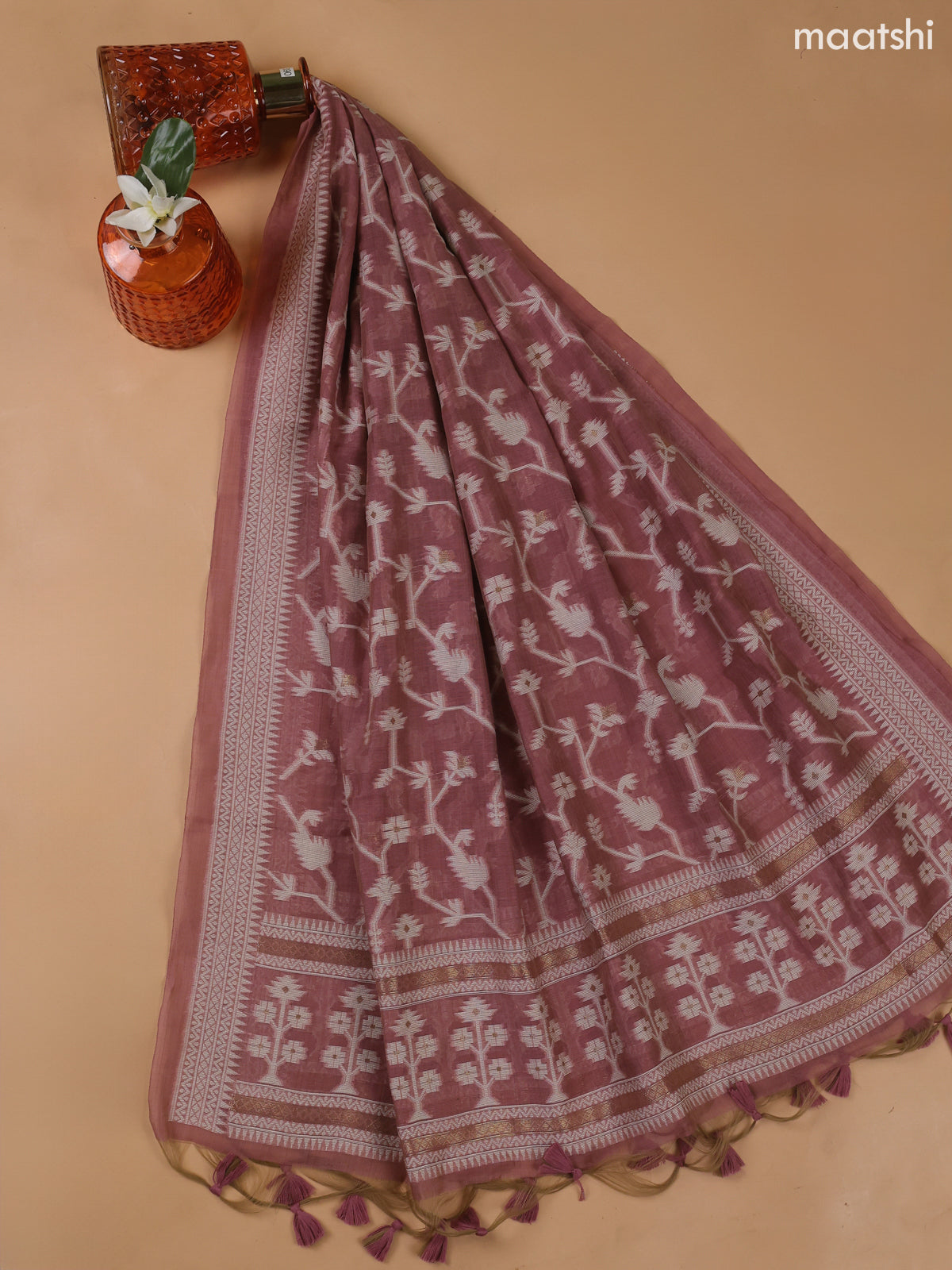Pastel Pink Munga Cotton Dress Material With All Over French Knot Work Pattern