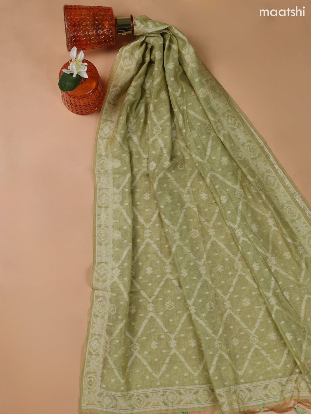 Pastel Green Munga Cotton Dress Material With Thread and Zari Weaves