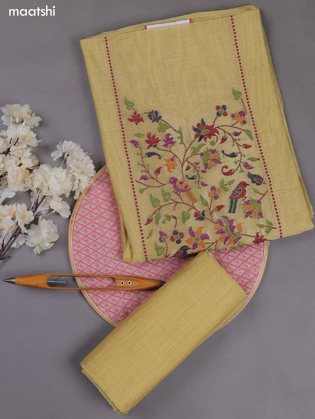 Sandal Munga Cotton Dress Material With Paithani Style Pattern