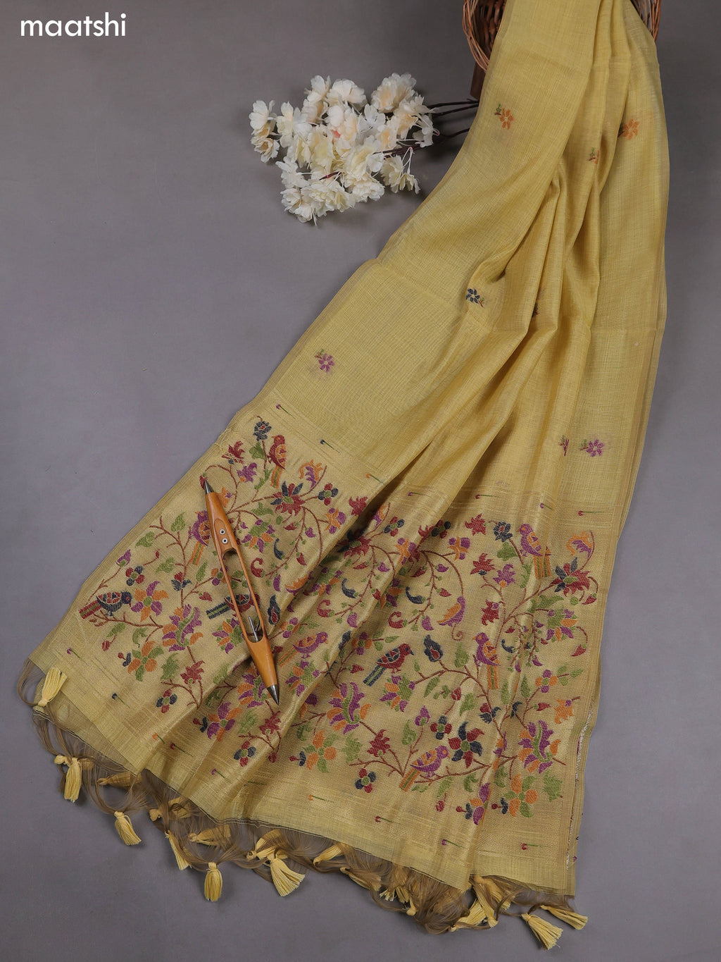 Sandal Munga Cotton Dress Material With Paithani Style Pattern