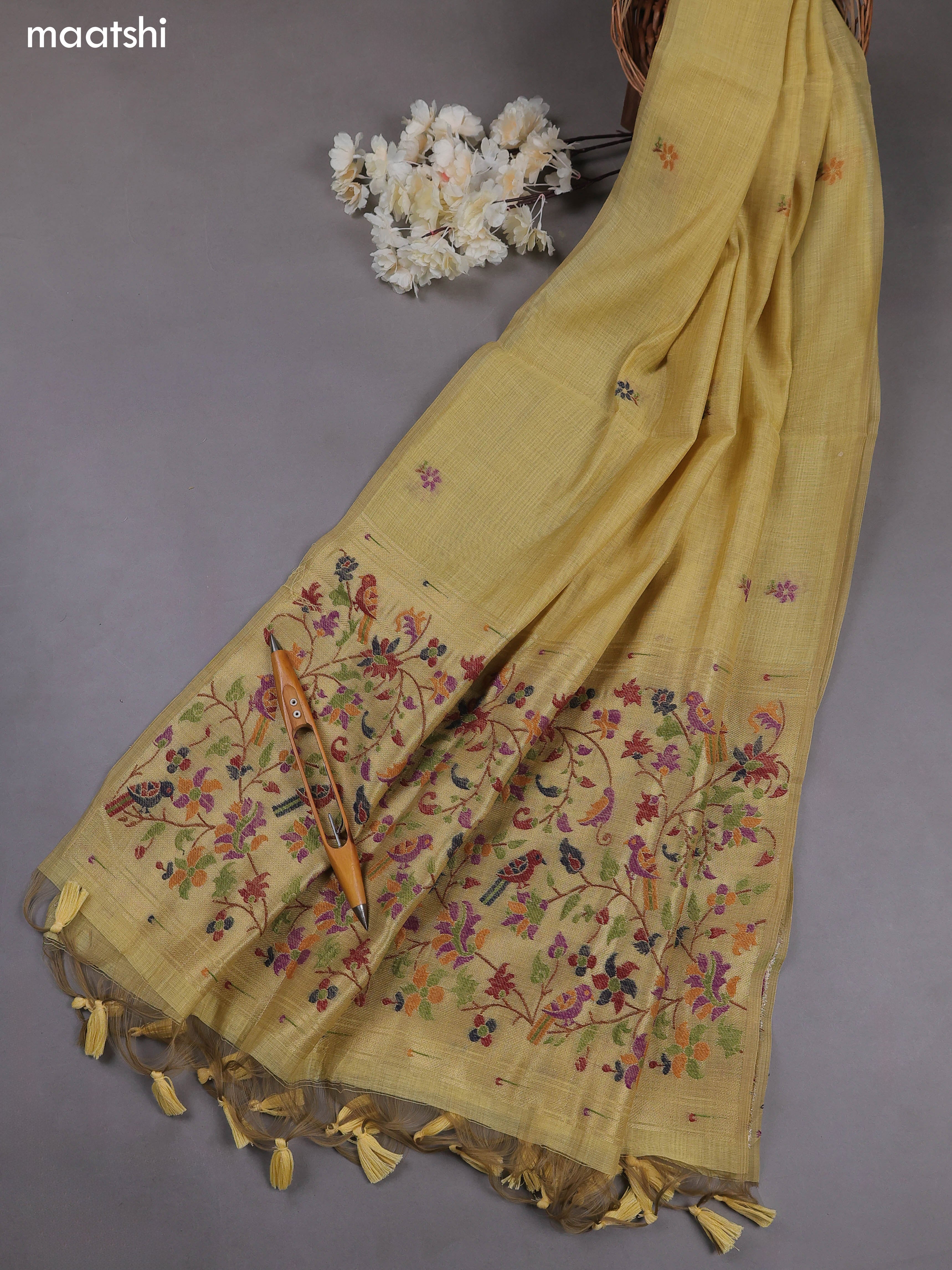 Sandal Munga Cotton Dress Material With Paithani Style Pattern