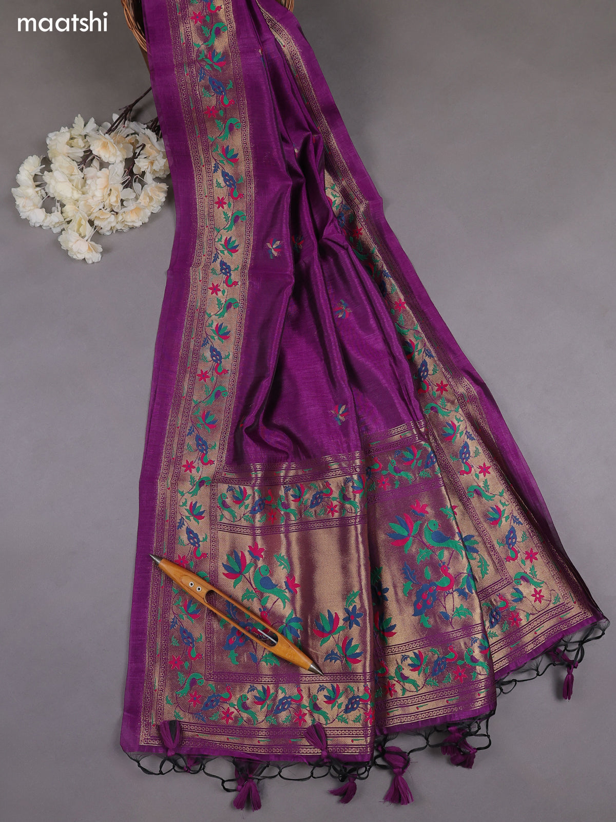 Purple Munga Cotton Dress Material With Paithani Style Pattern