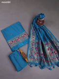 Teal Blue Munga Cotton Dress Material With Paithani Style Pattern
