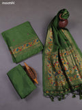 Green Munga Cotton Dress Material With Paithani Style Pattern