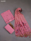 Pink Munga Cotton Dress Material With Thread & Zari Woven Floral Pattern