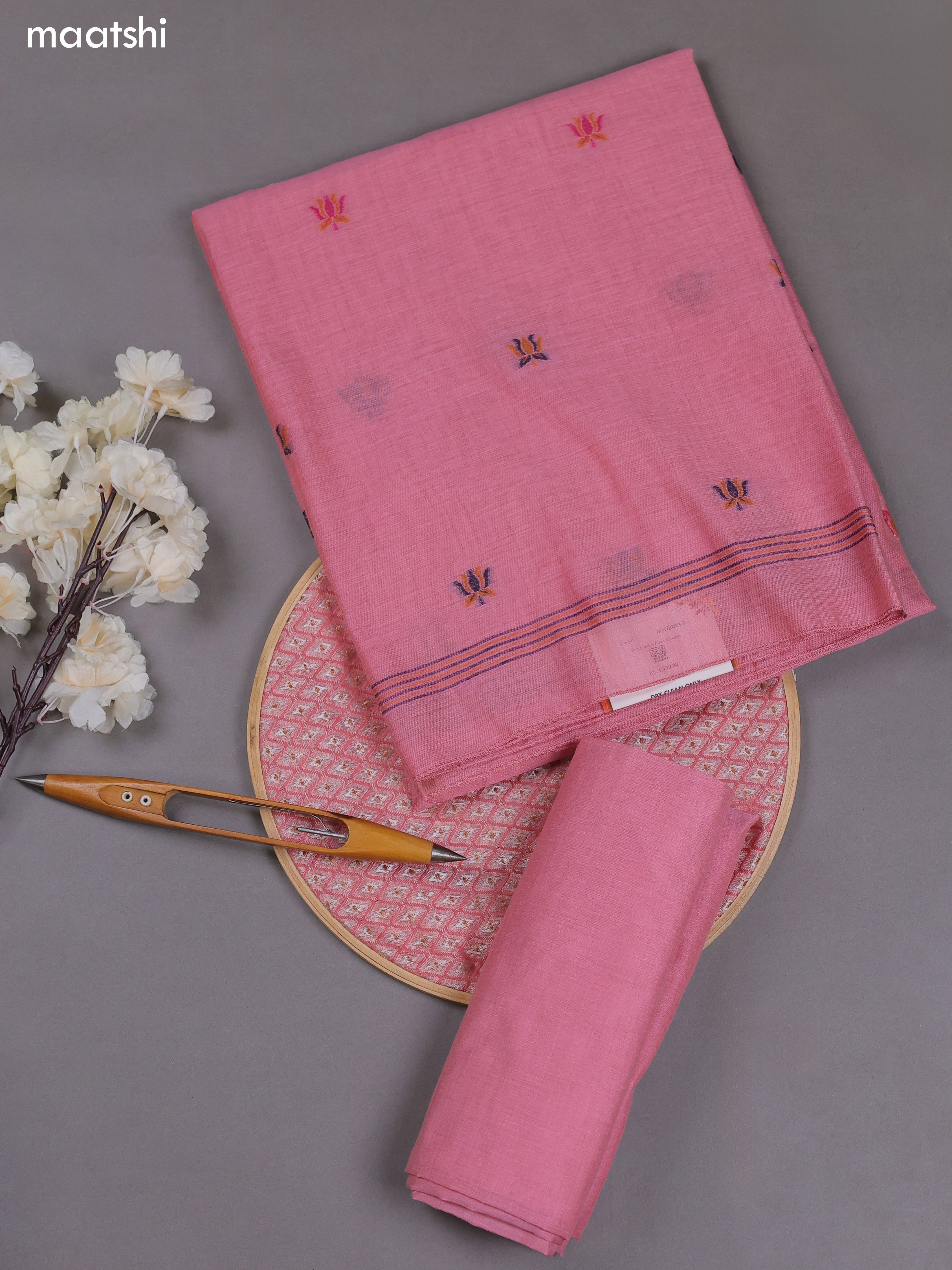 Pink Munga Cotton Dress Material With Thread & Zari Woven Floral Pattern