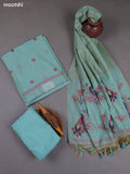 Teal Blue Munga Cotton Dress Material With Thread & Zari Woven Floral Pattern