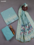 Light Blue Munga Cotton Dress Material With Thread & Zari Woven Floral Pattern