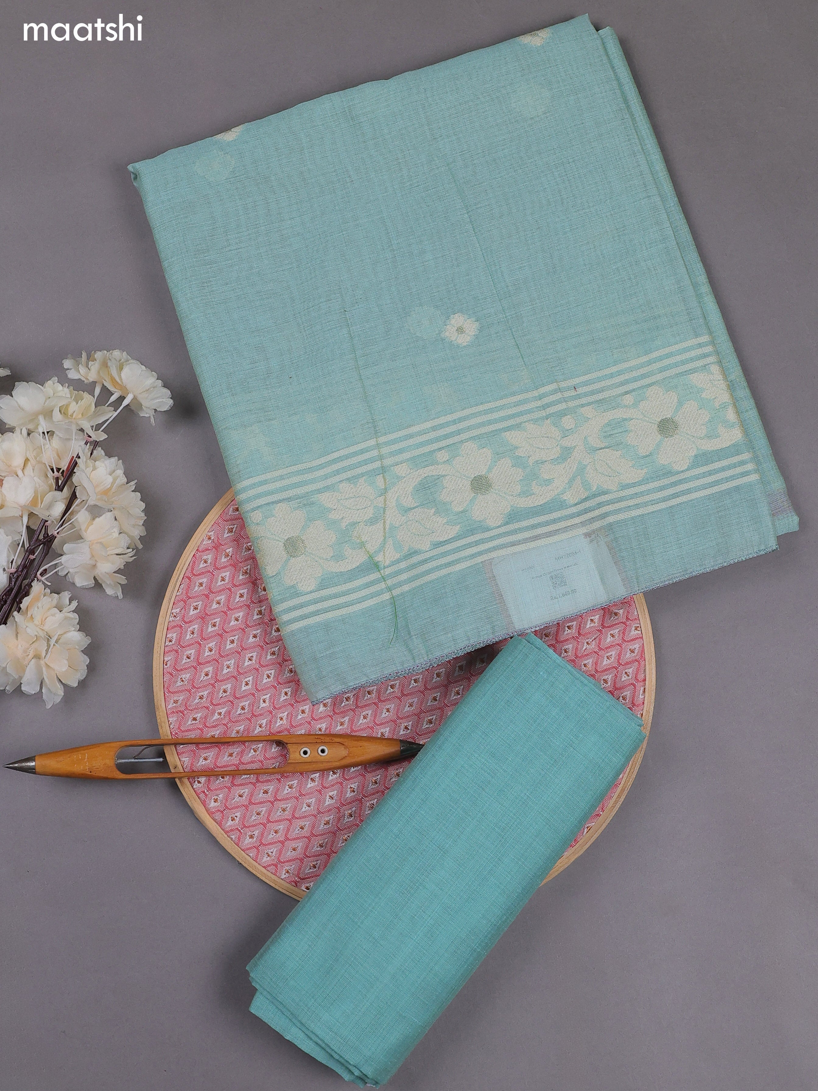 Light Blue Munga Cotton Dress Material With Thread & Zari Woven Floral Pattern