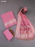 Pink Munga Cotton Dress Material With Thread & Zari Woven Floral Pattern