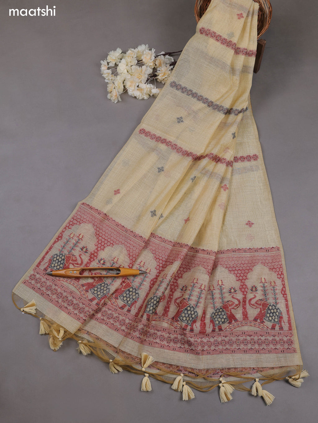 Sandal Munga Cotton Dress Material With Thread & Zari Weaves