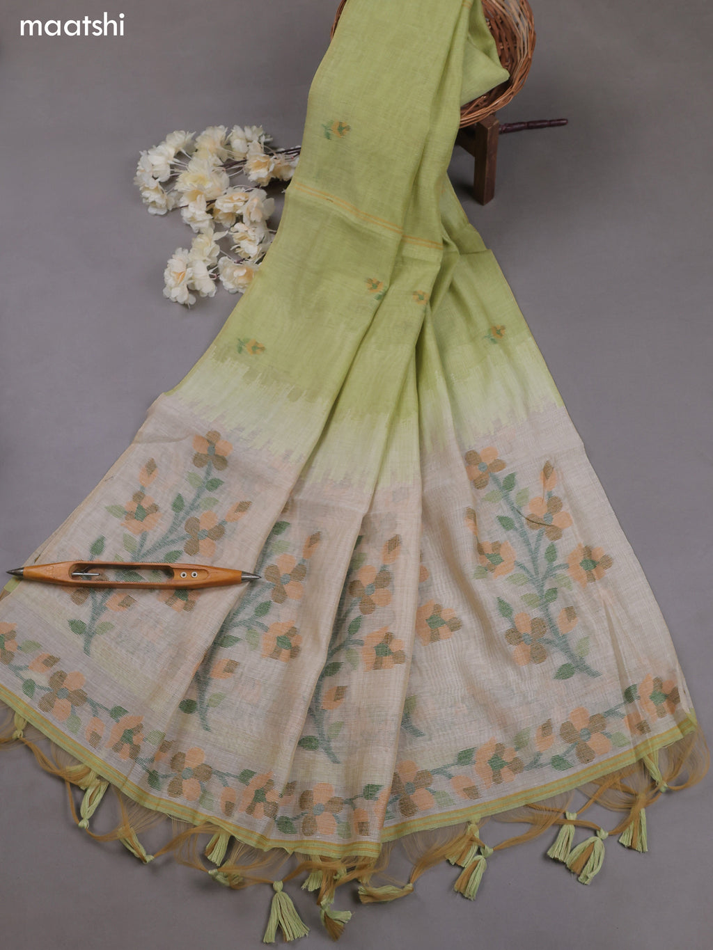 Pastel Green Munga Cotton Dress Material With Thread & Zari Weaves