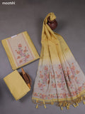 Yellow Munga Cotton Dress Material With Thread & Zari Weaves
