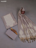 Pastel Brown Munga Cotton Dress Material With Thread & Zari Weaves