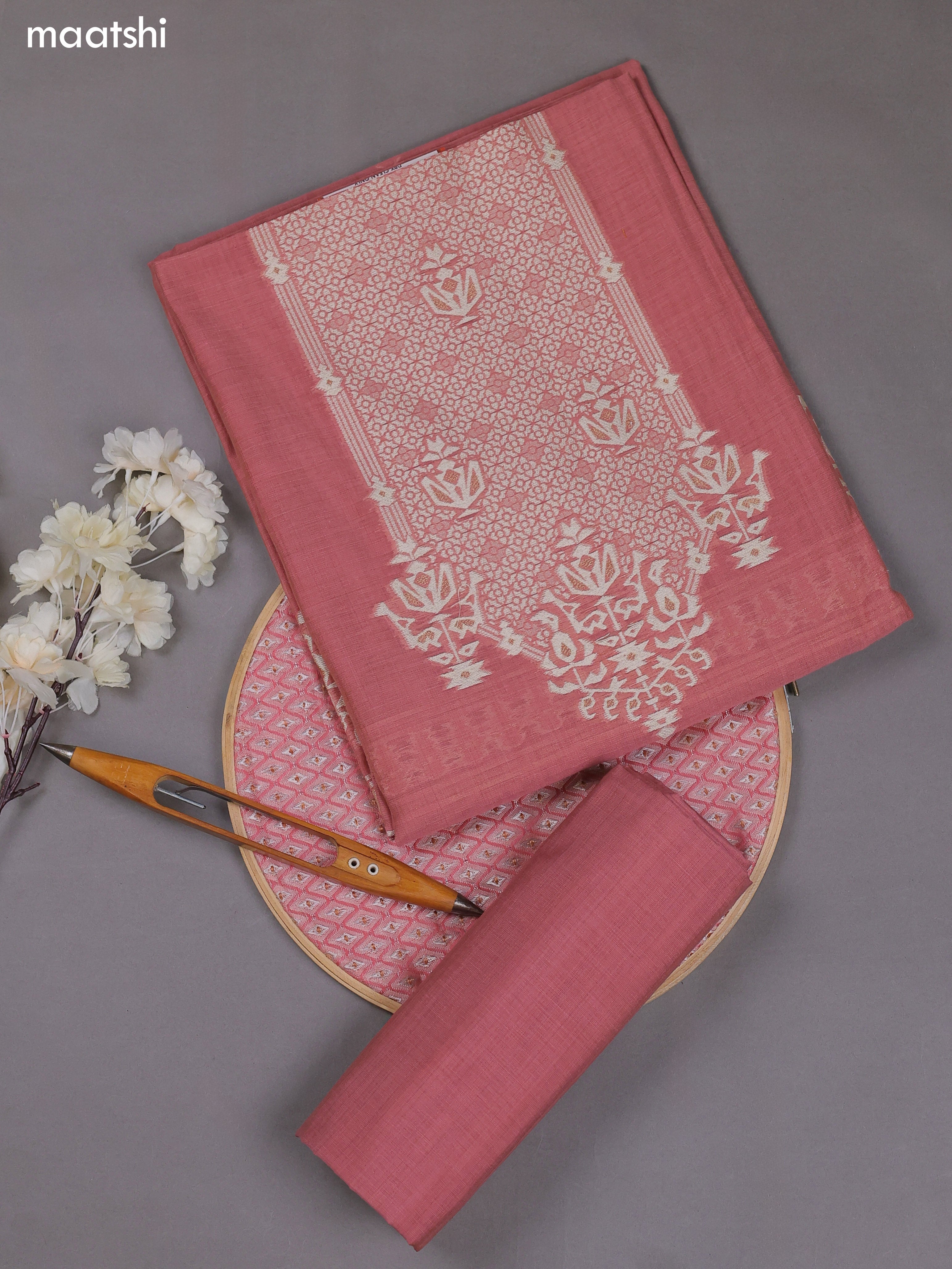 Mauve Pik Munga Cotton Dress Material With Thread & Zari Weaves