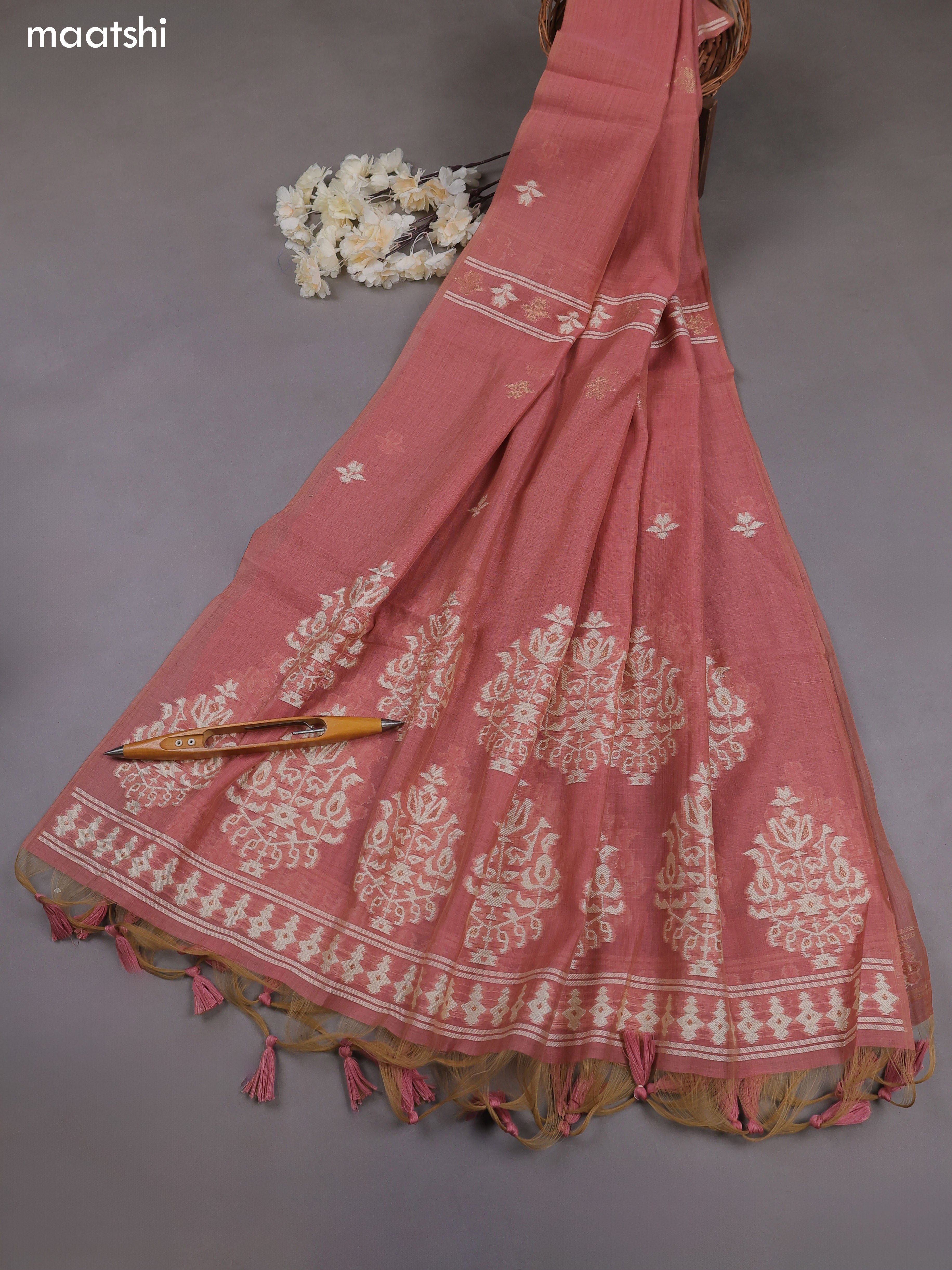 Mauve Pik Munga Cotton Dress Material With Thread & Zari Weaves
