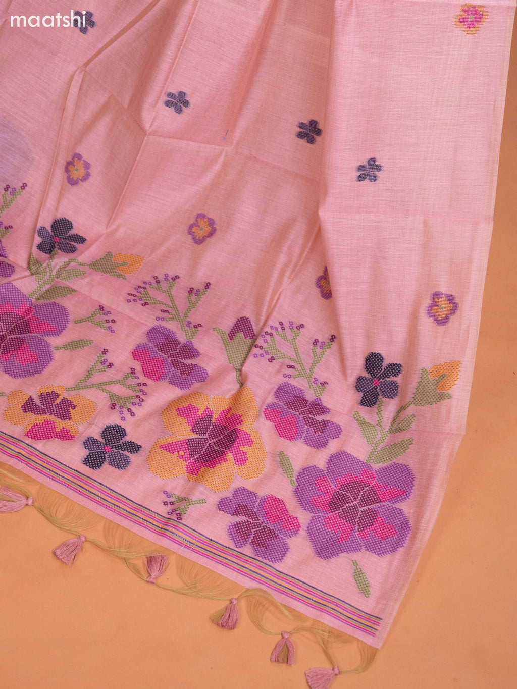 Pink Munga Cotton Dress Material With Woven Buttas & Embroidery Work Pattern and Bottom & Dupatta