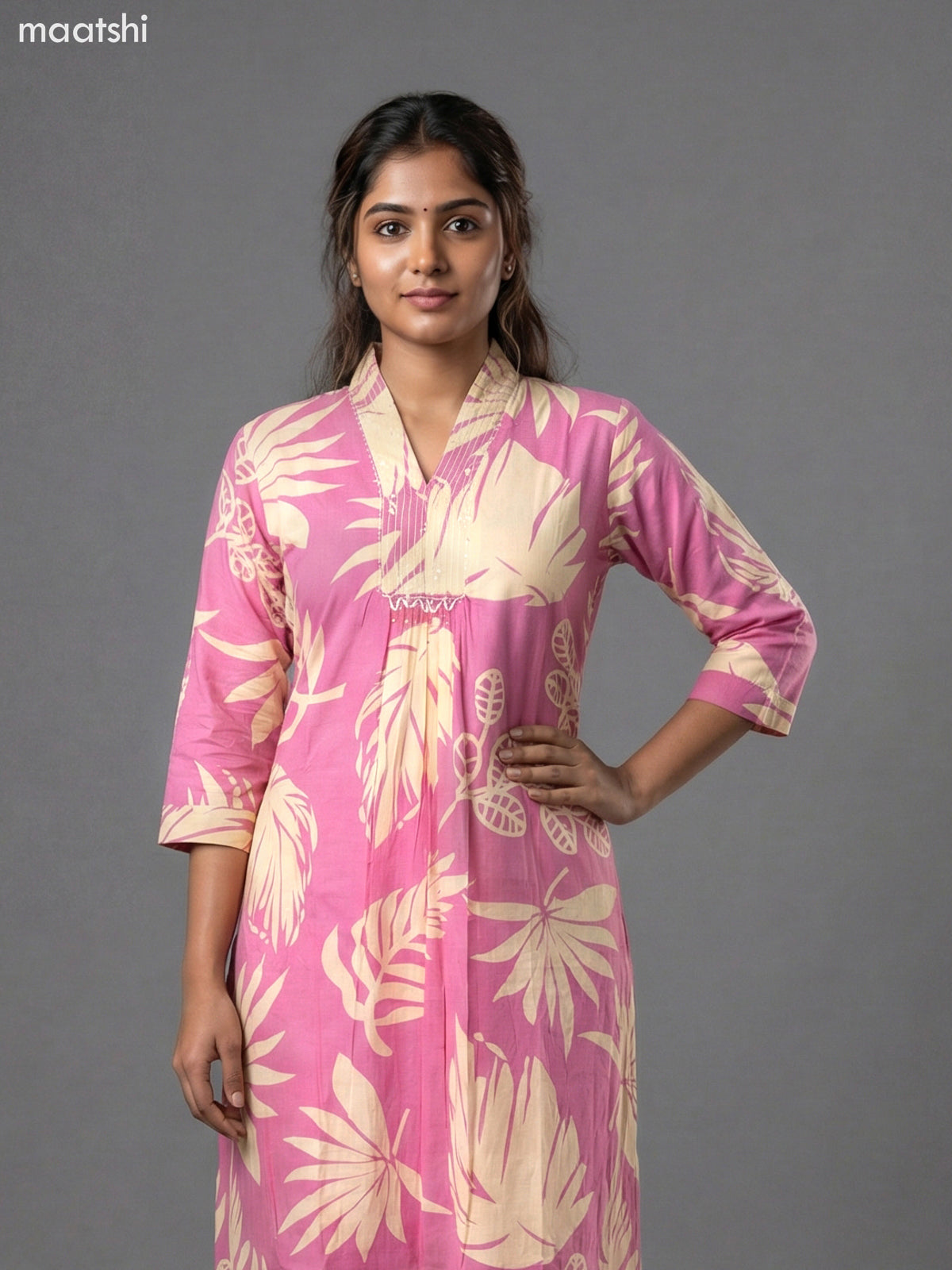 Peach Pink and Cream Royan Floral Printed Co-Ord Set