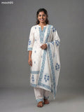 Off White and Blue Shade Cotton Block Printed Straight Suit