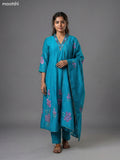 Teal Blue Chanderi Embroidery & Mirror Work Anarkali Suit Straight Cut Pant