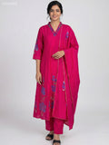 Pink Chanderi Embroidery & Mirror Work Anarkali Suit Straight Cut Pant