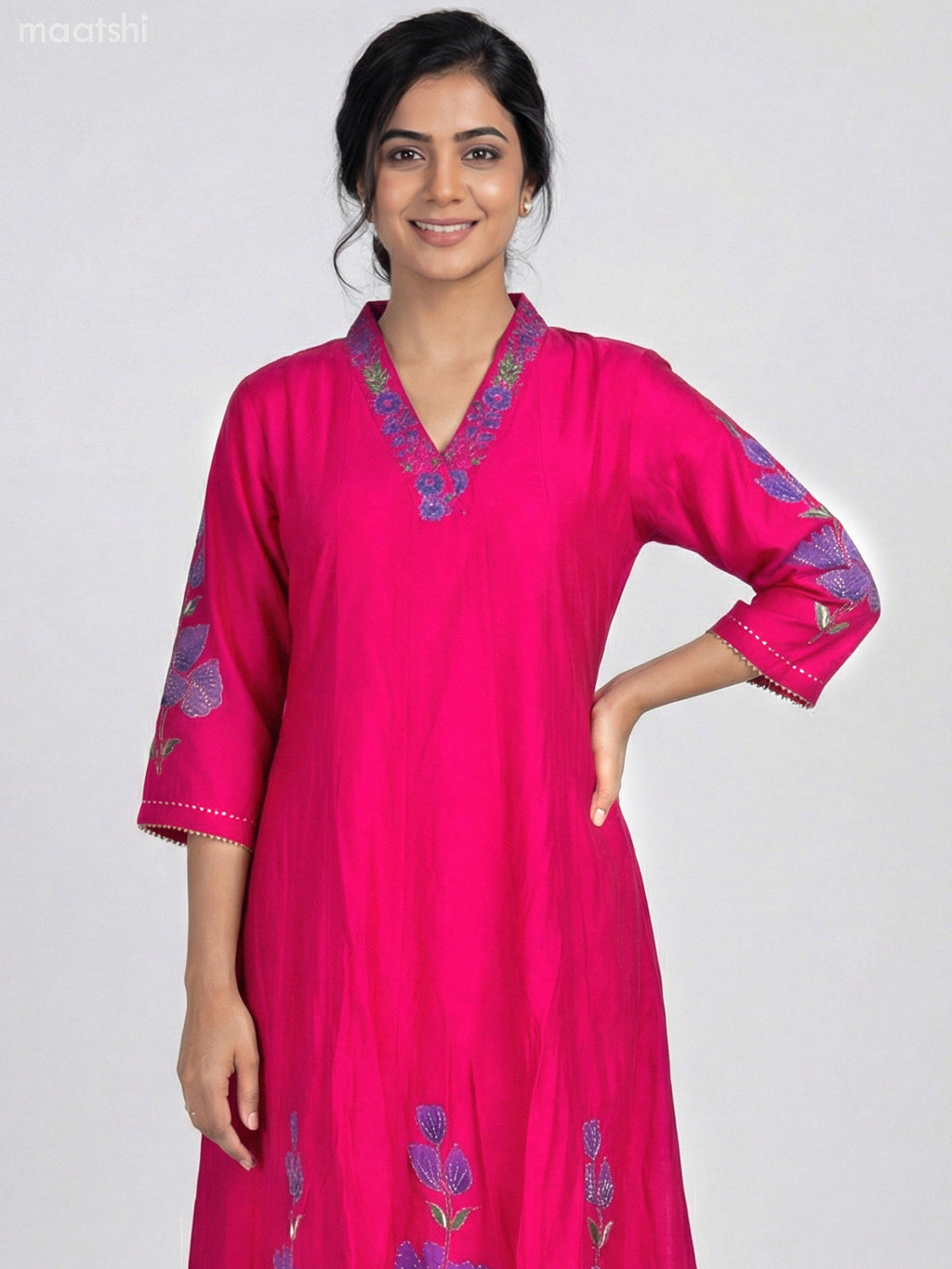 Pink Chanderi Embroidery & Mirror Work Anarkali Suit Straight Cut Pant