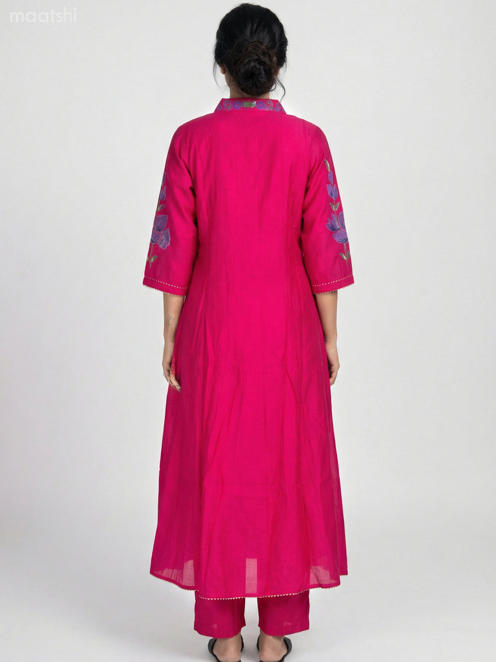 Pink Chanderi Embroidery & Mirror Work Anarkali Suit Straight Cut Pant