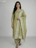 Pastel Green Chanderi Thread Embroidery Work Straight Suit