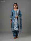 Blue Shade Chanderi Thread Embroidery Work Straight Suit