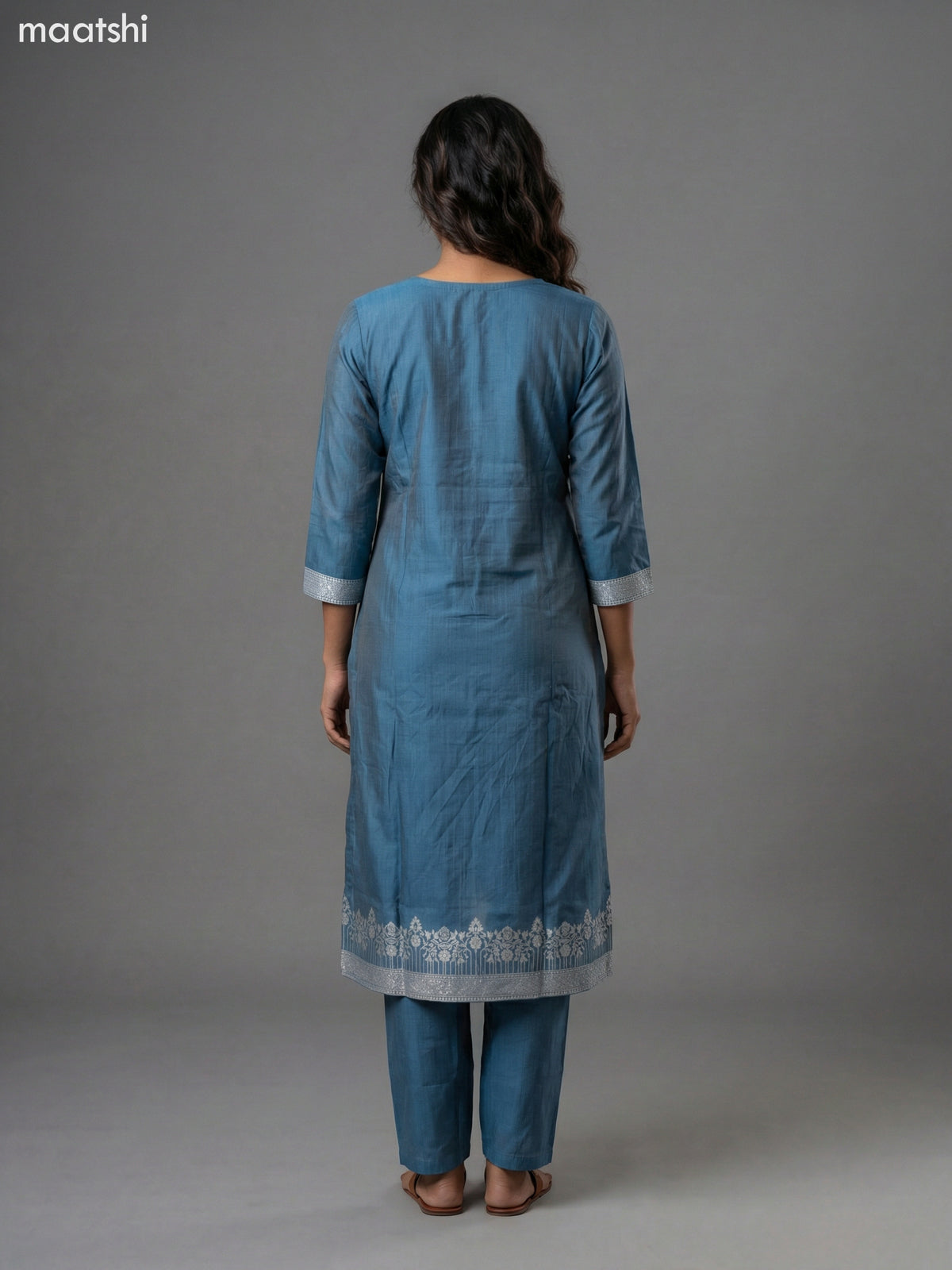 Blue Shade Chanderi Thread Embroidery Work Straight Suit