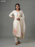 Beige Chanderi Thread Embroidery & Mirror Work Straight Suit