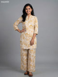 Beige and Mustard Shade Cotton Floral Printed Short Co-Ord Set