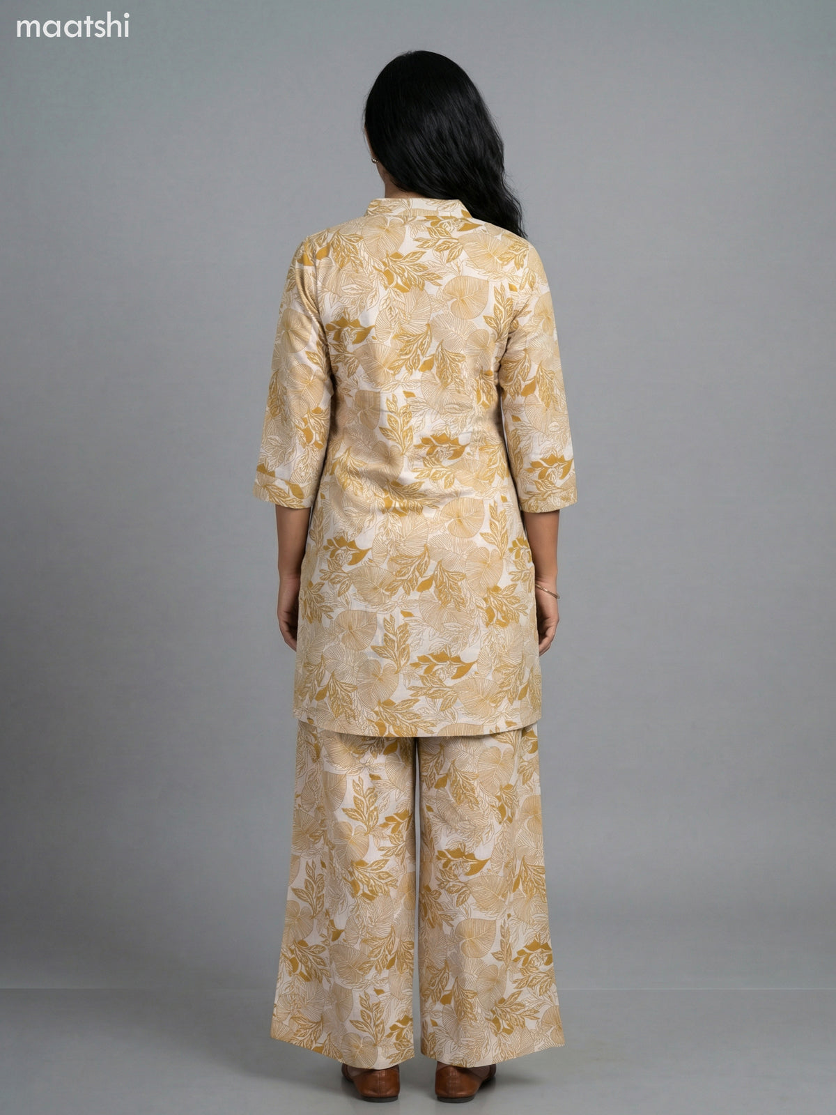Beige and Mustard Shade Cotton Floral Printed Short Co-Ord Set