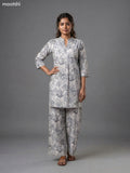 Beige and Grey Cotton Floral Printed Short Co-Ord Set