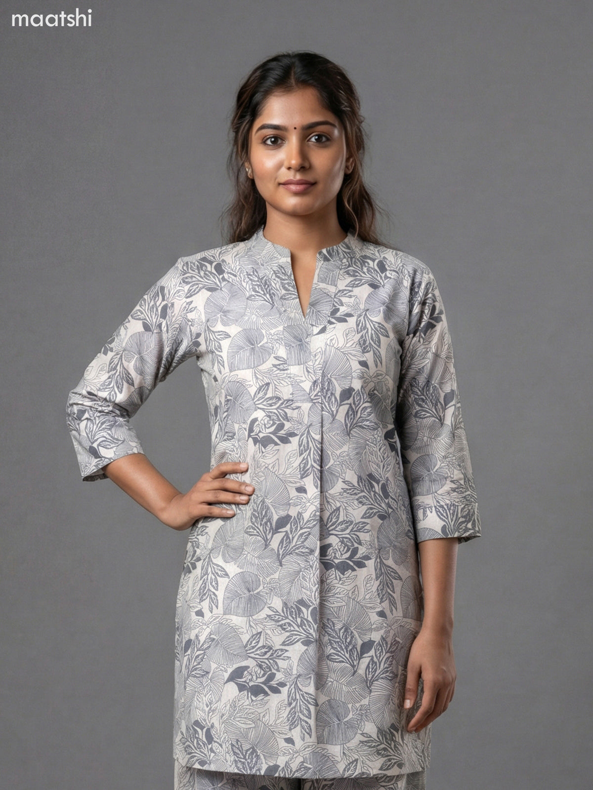 Beige and Grey Cotton Floral Printed Short Co-Ord Set